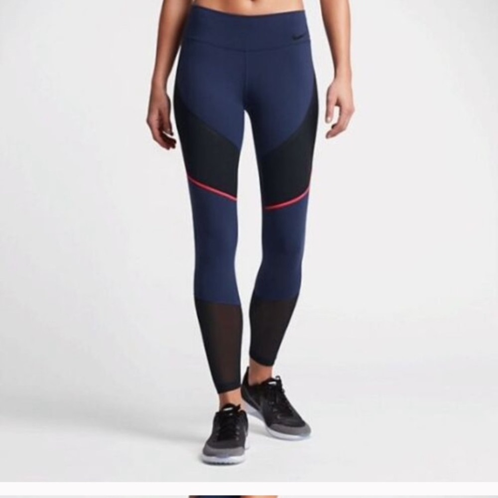Nike Power Legendary Mid Rise Blue and Pink Tights